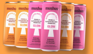 Mushus – Lightly Sparkling Vegan Collagen Skincare Drink, Raspberry Fizz and Pineapple Fizz cans